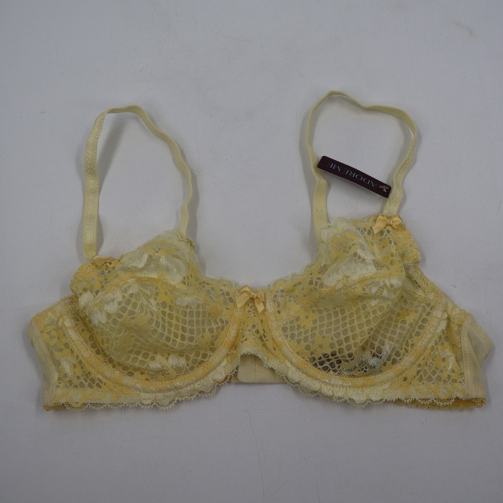 Adore Me Underwire Bra Womens 34B Yellow Lace Unlined Sheer Balconette BR-07878